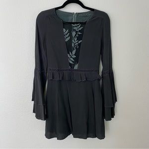 For Love & Lemons Size S Floral Sheer Cutout Long Sleeve Mini Dress Bell Sleeve